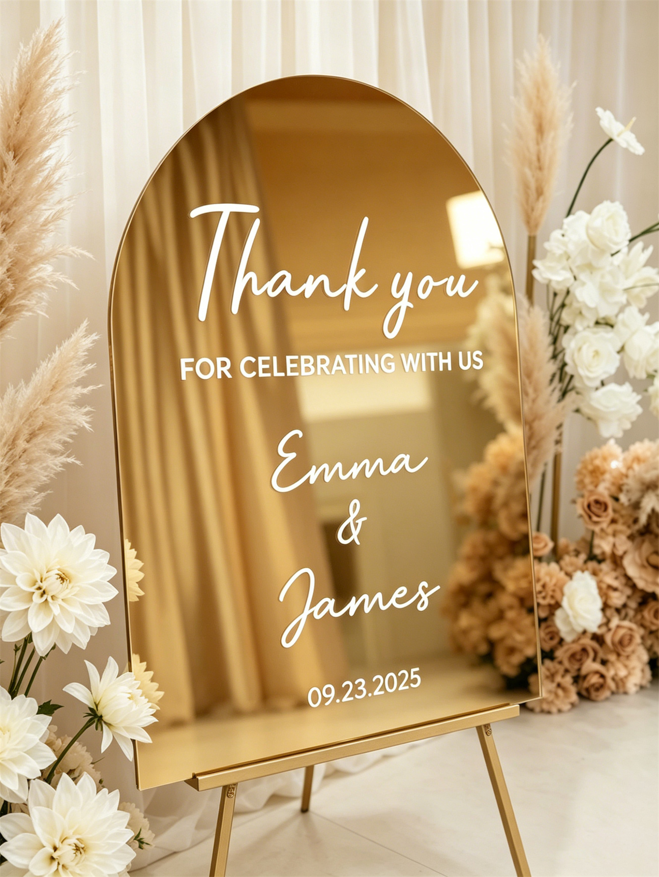 Mirror acrylic welcome signs, golden mirror wedding direction signs, custom wedding direction signs, ceremony welcome signs